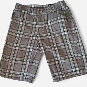 Freeworld Plaid Bermuda Shorts Y2K Skater Gray Green Men's 30